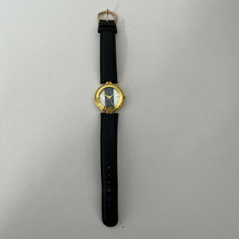 【TN0505】TOSCOW 腕時計 クォーツ レザーベルト 時計 モザイクオパール 縦ライン 宝石 時計 ゴールドカラー 革ベルト 不動 