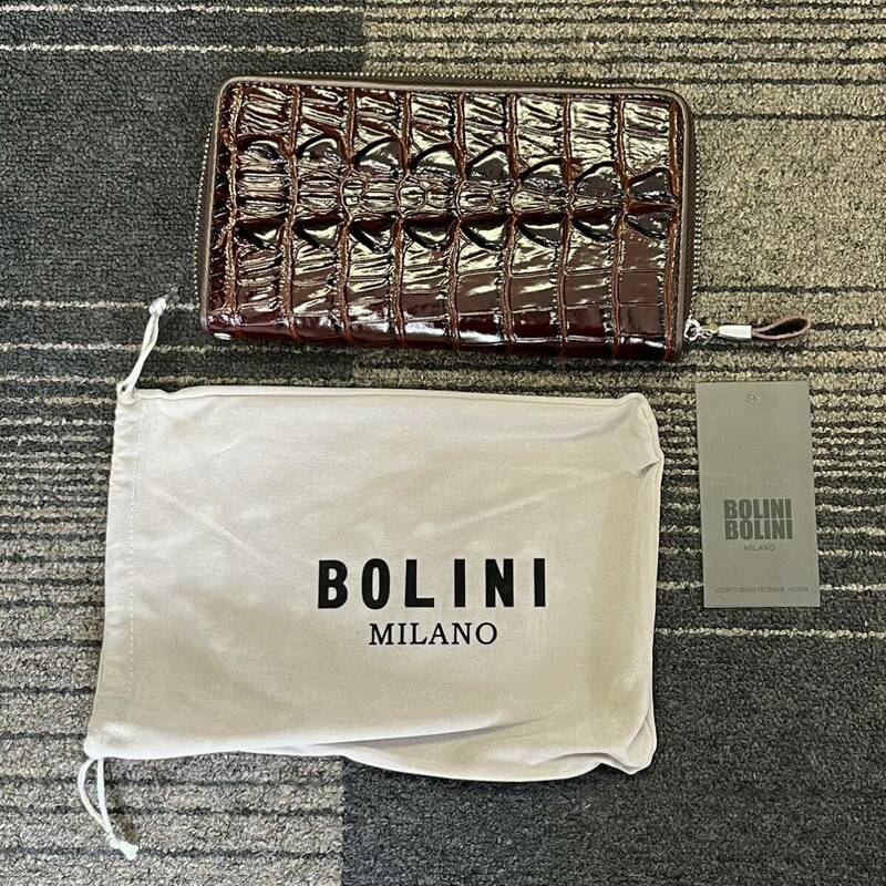 【T0516】BOLINI MILANO クロコダイル 長財布 財布 ウォレット ブラウン 