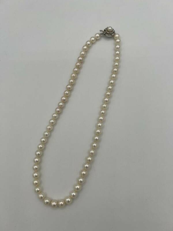現状品 真珠 パール ネックレス 留め具 SILVER 刻印 銀 パールサイズ 約7.6mm 全長約46cm アクセサリー