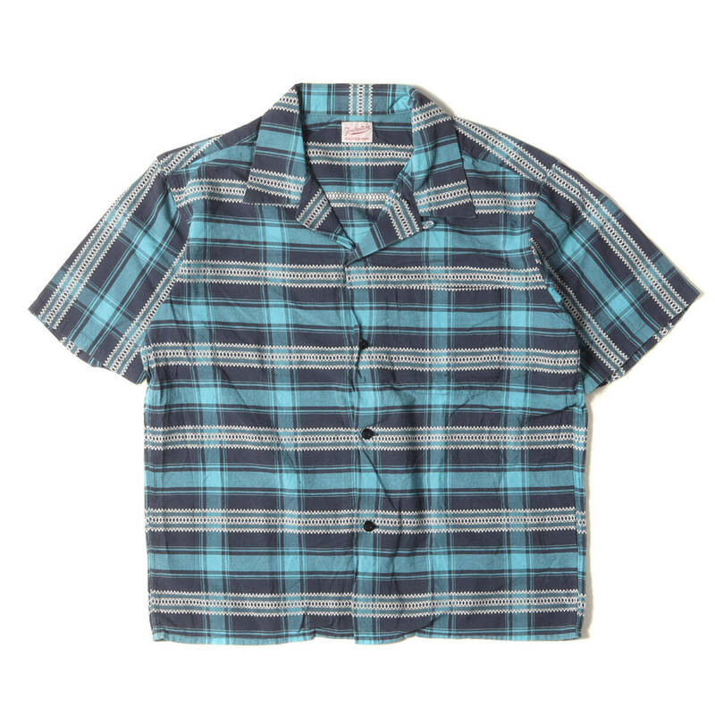 TENDERLOIN テンダーロイン シャツ サイズ:S オープンカラー チェック 半袖シャツ ライトブルー チャコール トップス カジュアルシャツ