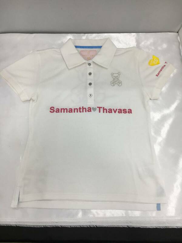 SamansaTavasa サマンサタバサ UNDER25 半袖ポロシャツ 白×ピンク サイズ1 ゴルフポロシャツ GOLF ゴルフウェア 半袖シャツ