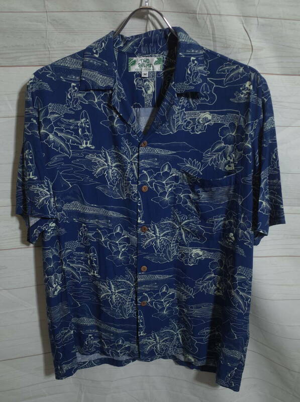 ハワイ製 TWO PALMS トゥーパームス DISNEY ALOHA SHIRTS ディズニー アロハシャツ M ネイビー ミッキー レーヨン 限定モデル 完売品