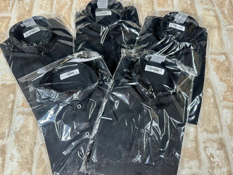 ▲205/未使用 Sサイズ 5枚セット 黒 ブラック スタンドカラー 半袖 シャツ メンズ 紳士 まとめ売り