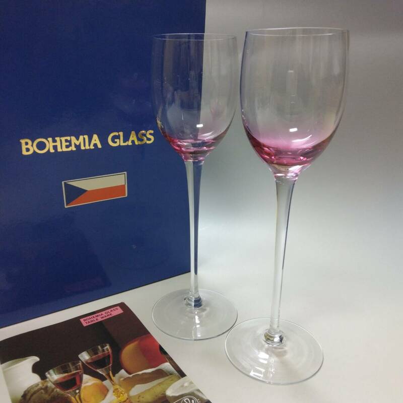 【G-10】昭和レトロ ボヘミアングラス ワイングラス・ペア チェコスロバキア製