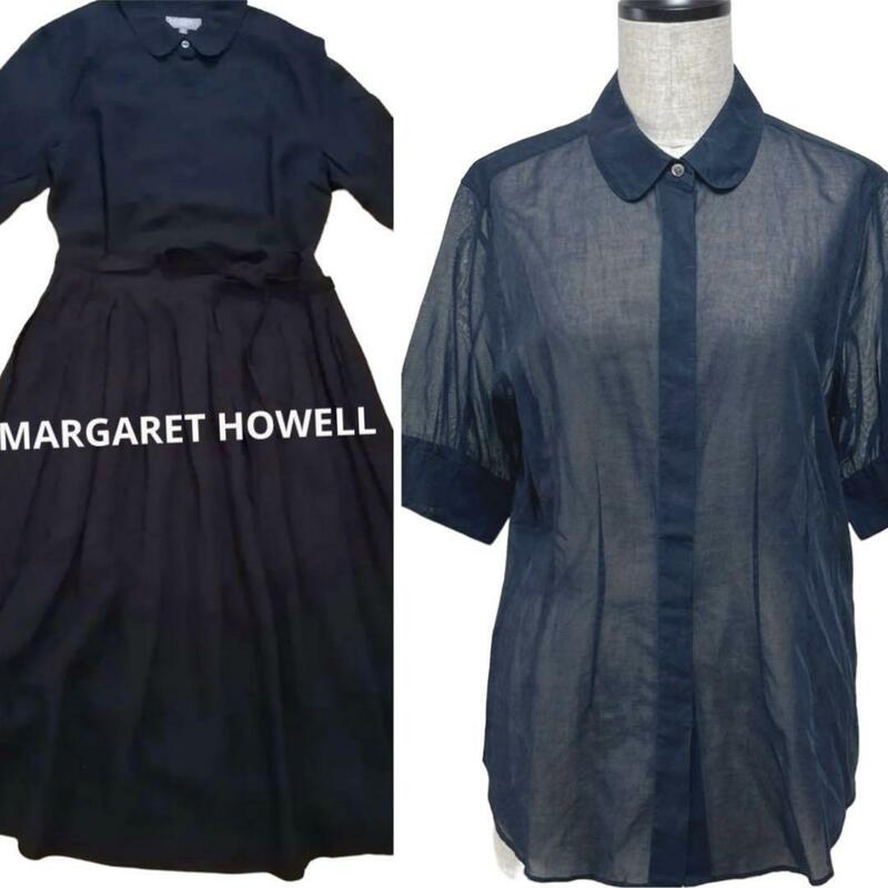 MARGARET HOWELL 丸襟シアーシャツ コットン 袖ボタン 比翼仕立て