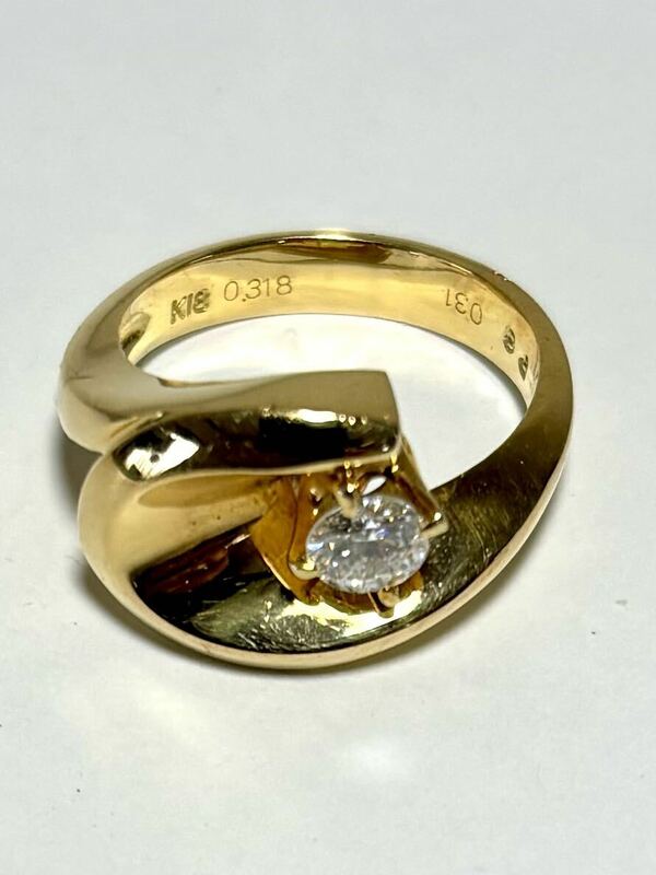 ★K18 刻印 ダイヤモンド リング 0.31ct 重量約7.9g 約9号 diamond ring指輪 ゴールド GOLD RING