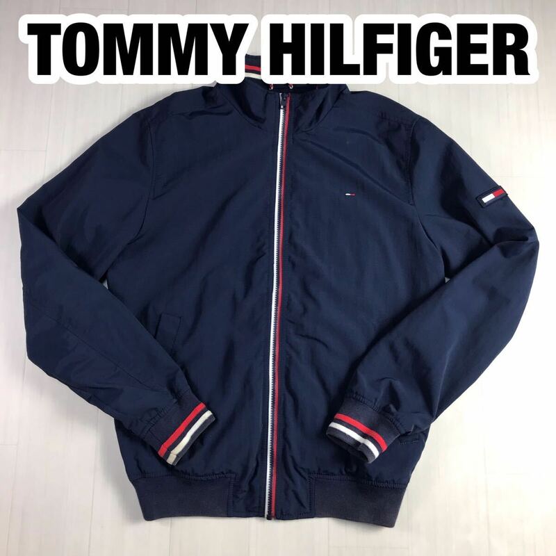 TOMMY HILFIGER トミー ヒルフィガー ブルゾン M ネイビー ジップアップ フラッグパッチ 刺繍ロゴ ジャンパー