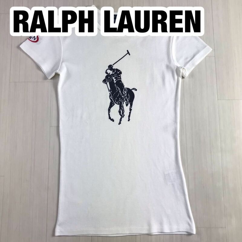 RALPH LAUREN ラルフローレン 半袖Tシャツ S USA製 ホワイト ビッグポニー プリントTシャツ 刺繍ロゴ
