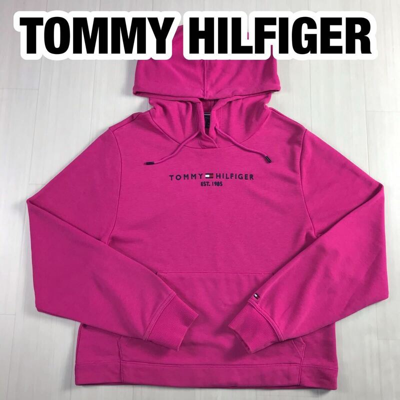 TOMMY HILFIGER トミー ヒルフィガー パーカー S ピンク 全刺繍ロゴ フラッグロゴ