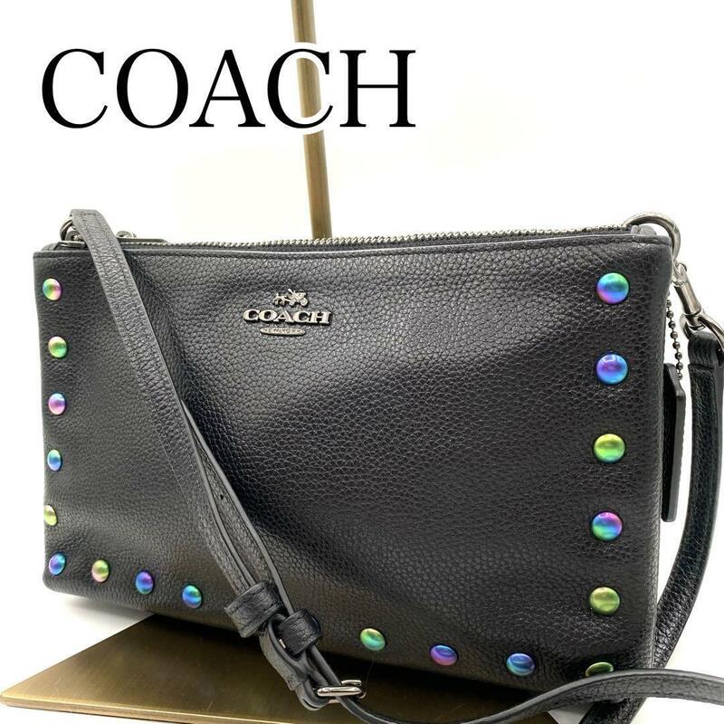 極美品　COACH　コーチ ショルダーバッグ　ブラック　レザー　スタッズ　24467