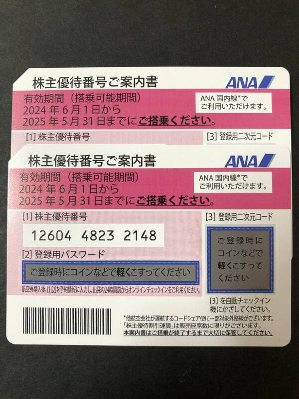 Uー４☆彡　送料無料　（最新）ＡＮＡ株主優待券　2024年6月1日～2025年5月31日迄　2枚セット