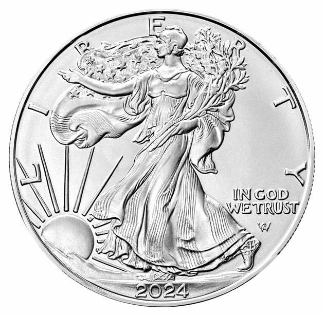 【ご紹介します】アメリカ2024年★通称イーグル・ 自由の女神★ウオーキングリバティ銀貨1oz 純銀貨 31.1g 新イーグルの図案が素敵です