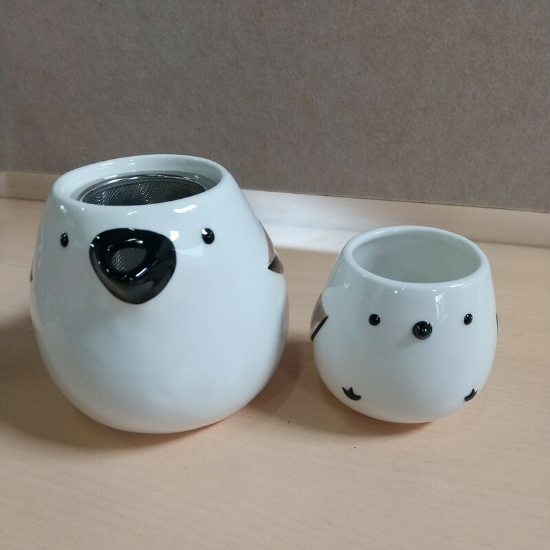 y052808t サンアート かわいい食器 ティーポット & ティーカップ セット シマエナガ親子 600ml・180ml 湯飲み 急須