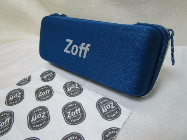 Zoff メガネケース & メガネ拭き コの字ファスナー ブルー