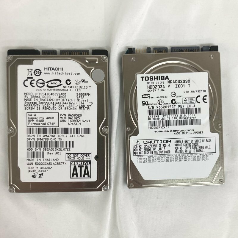 ジャンク 中古 ノート用 40GBハードディスク2台 2.5インチ SATA