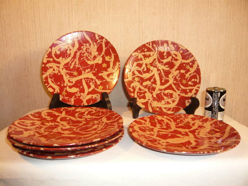 木製漆器　菓子皿　銘々皿　６枚揃い　金色桜散らし　