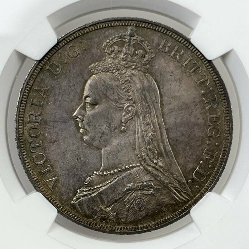 【MS63】1887 イギリス 1クラウン 銀貨 大型 トーン ヴィクトリア ジュビリーヘッド NGC　アンティークコイン 貨幣 金貨 世界 (管理C73)