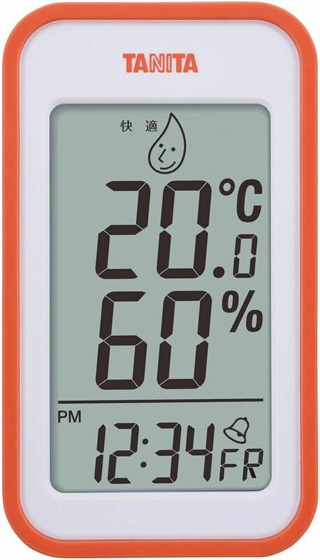 タニタ 温湿度計 大画面 一目で室内環境がわかる 時計 カレンダー アラーム 温度 湿度 デジタル 壁掛け 卓上 マグネット オレ