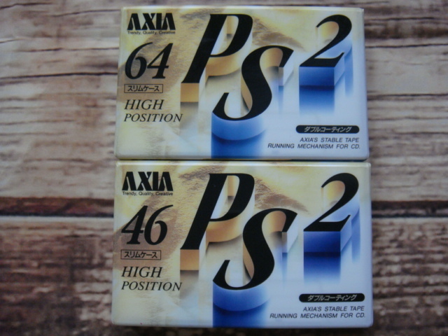 AXIA・アクシア^,,.PS2*HIGH POSITION/ハイポジ*スリムケース・カセットテープ・ダブルコーティング(46・64)2個_.,,^「未使用品」