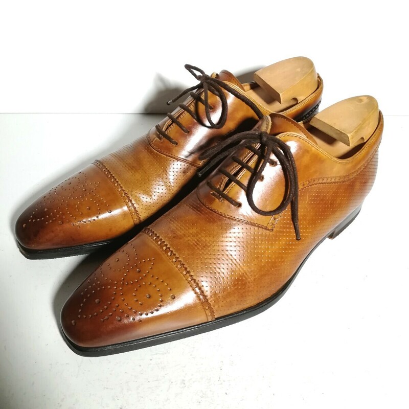 c0080 ★マグナーニ Magnanni★ 14602 セミブローグ 38 24.5cmライトブラウン ドレスシューズ ビジネス 高級革靴 紳士靴 本革