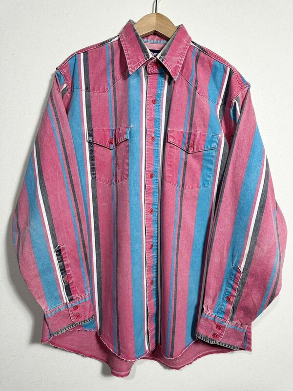 80's vintage Wrangler Western shirt ヴィンテージ ラングラー ウエスタンシャツ ストライプ柄 古着 17-35 USA製