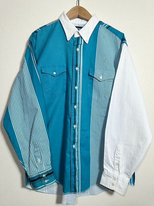 80's vintage Wrangler button down shirt ヴィンテージ ラングラー ボタンダウンシャツ ストライプ柄 古着 17-35 USA製 irregular 
