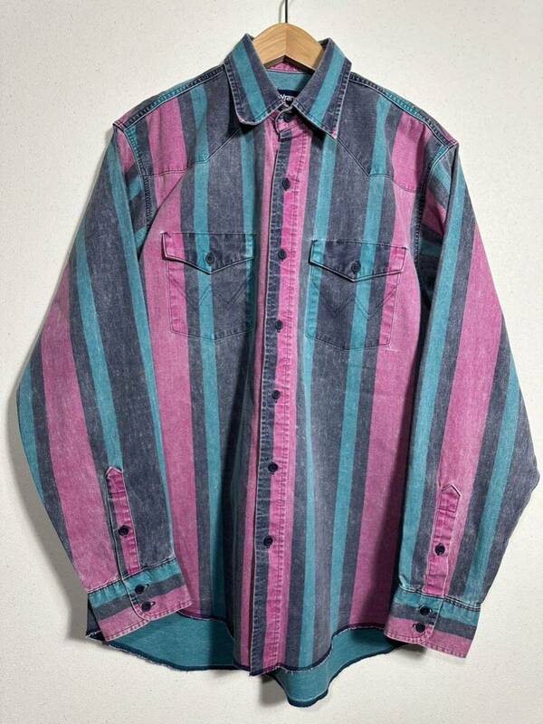 80's vintage Wrangler Western shirt ヴィンテージ ラングラー ウエスタンシャツ ストライプ柄 古着 16-35 USA製