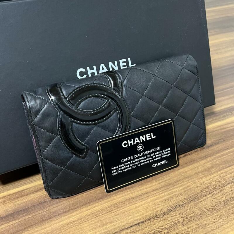 ★正規品 美品★CHANEL シャネル 財布 カンボンライン ココマーク CCマーク ブラック 二つ折り 