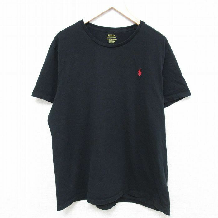 XL/古着 ラルフローレン Ralph Lauren 半袖 ブランド Tシャツ メンズ ワンポイントロゴ 大きいサイズ コットン クルーネック 黒 ブラック 2