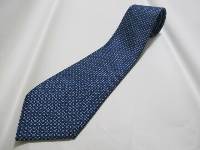 エルメス HERMES シルク ブルー系 ネクタイ フランス製 美品