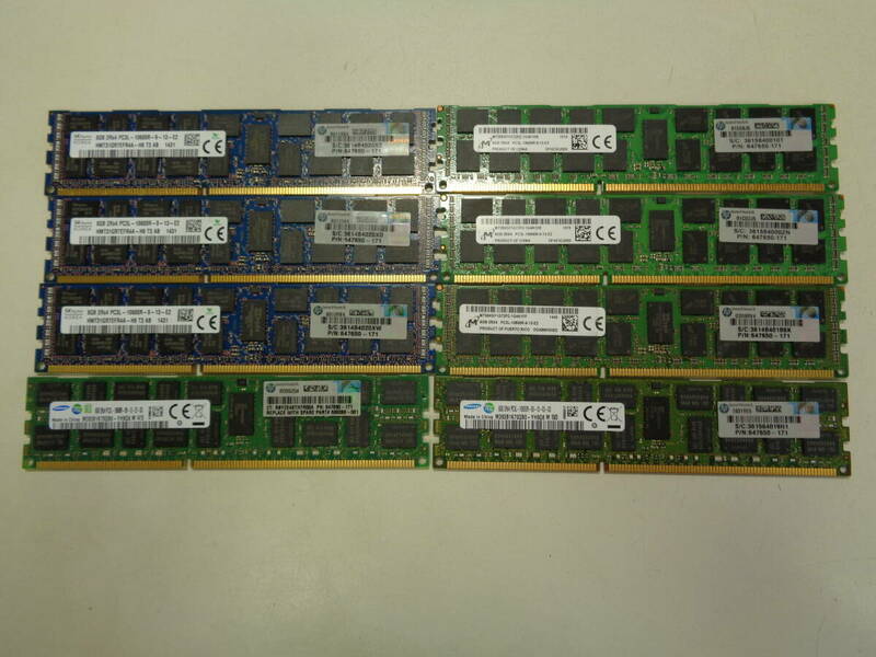 [まとめ売り8枚] 8GB DDR3-1600(PC3L-10600R) 8GB×8 計64GB サーバー用メモリ 8枚 中古品