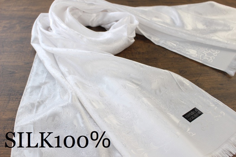 新品 薄手【シルク100% SILK】エレファント柄 象柄 ホワイト 白 WHITE 大判 ストール/スカーフ