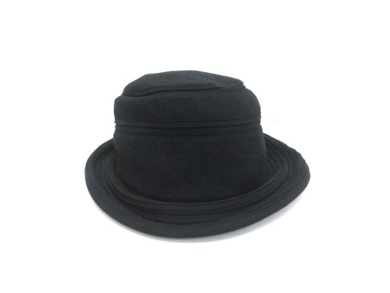 【5-148】Borsalino ボルサリーノ ハット ウール ニット 帽子 レディース ブラック 黒 L〜M 59cm〜57.5ｃｍ