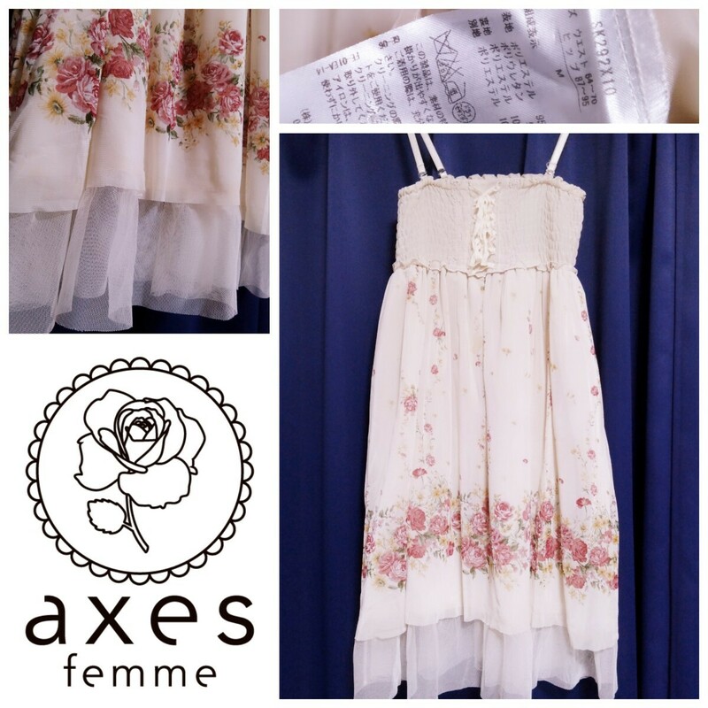 【送料込み】 axes femme アクシーズファム 2way チュールレースキャミワンピース 花柄 フラワー シースルー 姫系 ロリータ