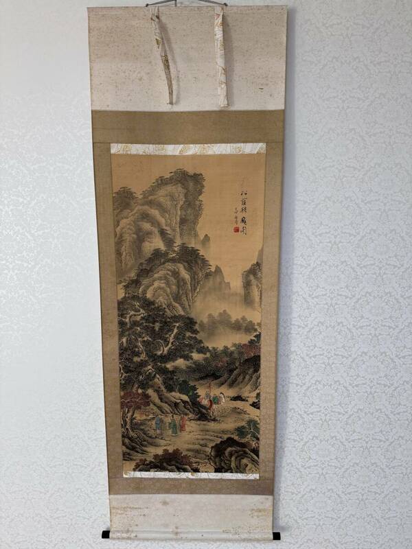 中国 水墨画 唐人物 松陰聘図 在印 唐物 掛軸 骨董 111x49cm