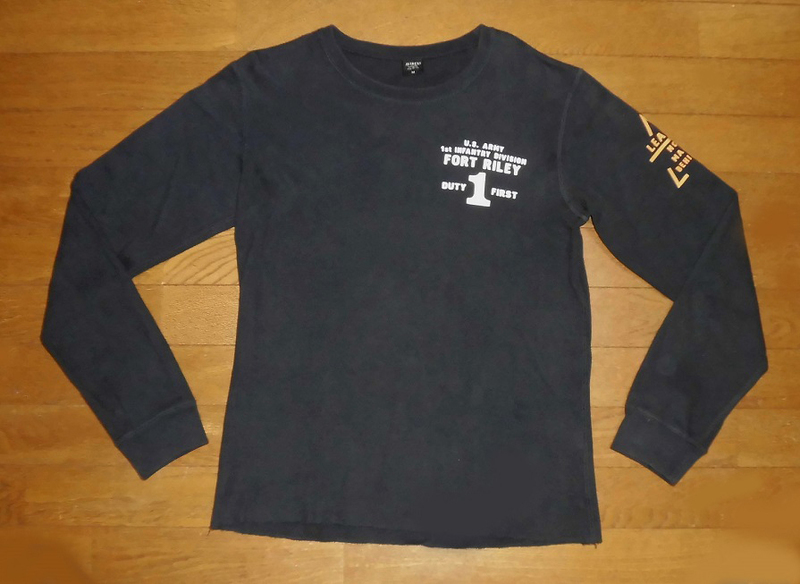 AVIREX アヴィレックス アビレックス U.S.ARMY FORT RILEY ハニカムワッフル地 ロンT 長袖 Tシャツ カットソー 正規品 BLK M USED 良品