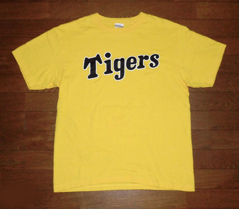 阪神タイガース Tigers ロゴ Tシャツ 半袖 厚手コットン ミズノ製 正規品 YEL L 使用僅 ほぼ未使用 美品/AREアレ甲子園六甲おろし応援団