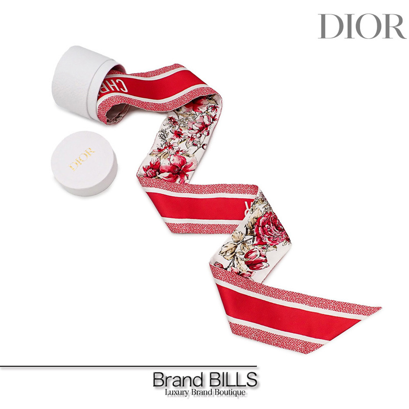 未使用品 Christian Dior クリスチャンディオール D-Flotal ミッツァ スカーフ 24FCO106I606 レッド シルク100％