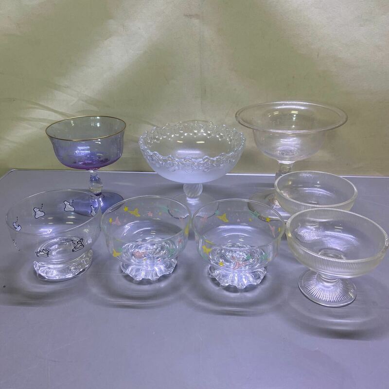 古いコンポート ガラス製 硝子 和ガラス 昭和レトロ アンティーク ビンテージ 骨董　氷カップ デザートグラス 大量まとめ　発送サイズ80