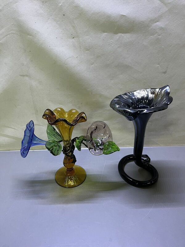 フラワーベース 花器 琉球ガラス 工芸品　装飾ガラスヴィンテージ アンティーク発送サイズ100