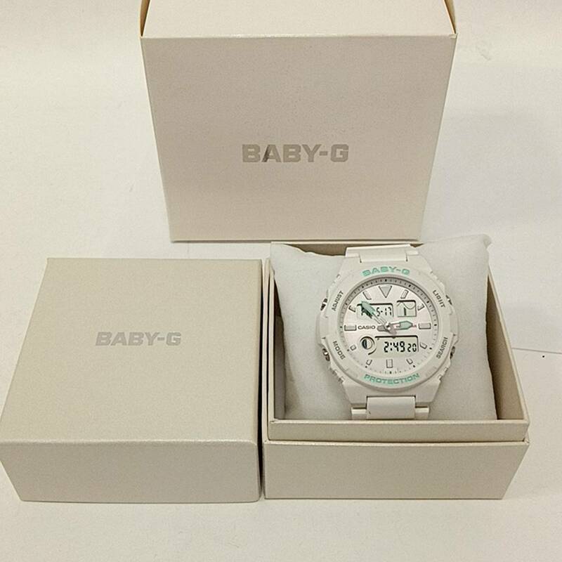 #1007 CASIO カシオ BABY-G BAX-100 ベビージー 腕時計 G-LIDE 白 ホワイト クォーツ 動作良好 箱 外箱 保証書 説明書付 クロノグラフ 防水