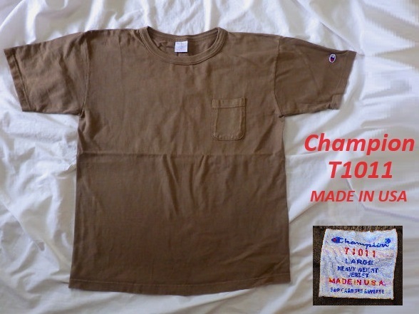 USA製ChampionチャンピオンT1011 TシャツL茶★半袖ポケットT