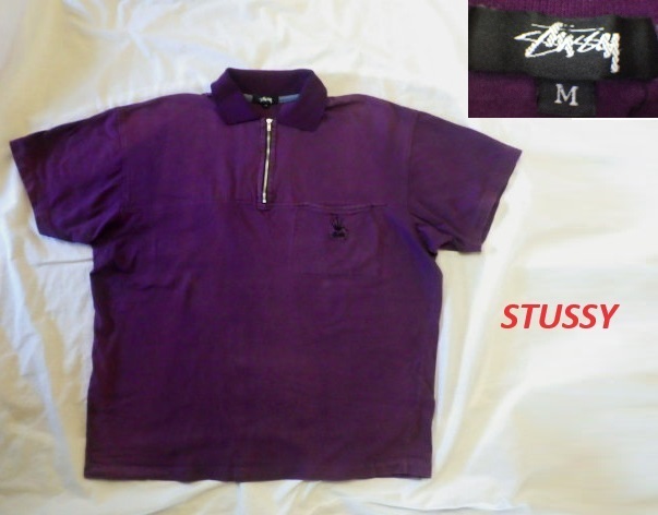 USA製STUSSYステューシーポロシャツM紫★ビンテージオールドＴシャツ