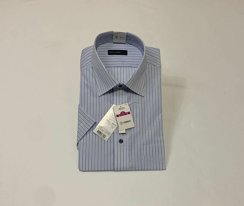 (未使用) TOPVALU // 形態安定 半袖 ストライプ柄 シャツ・ワイシャツ (白系×青系×紺系) サイズ 39-M