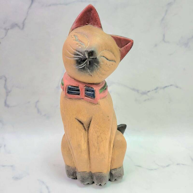 木彫り 猫 ネコ ねこ 26.5cm彫刻 置物 オブジェ 雑貨