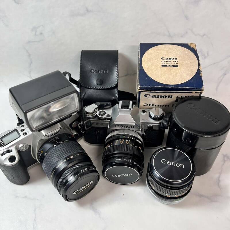 ジャンク キャノン Cannon フィルムカメラ2台 EOSkiss AE-1 レンズ 28～80㎜ Ｆ3.5～5.6 FDレンズ 50㎜ F1.4 s.s.c.☆28㎜ Ｆ2.8 s.c.