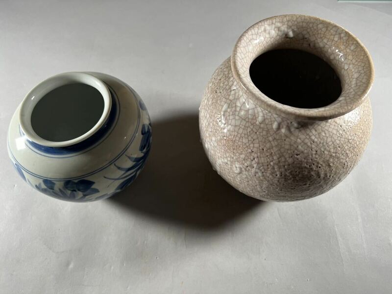 花器 2点、染付花瓶 、陶五郎萩焼丸甕、花道具陶器 、和本唐本美術品骨董品中国