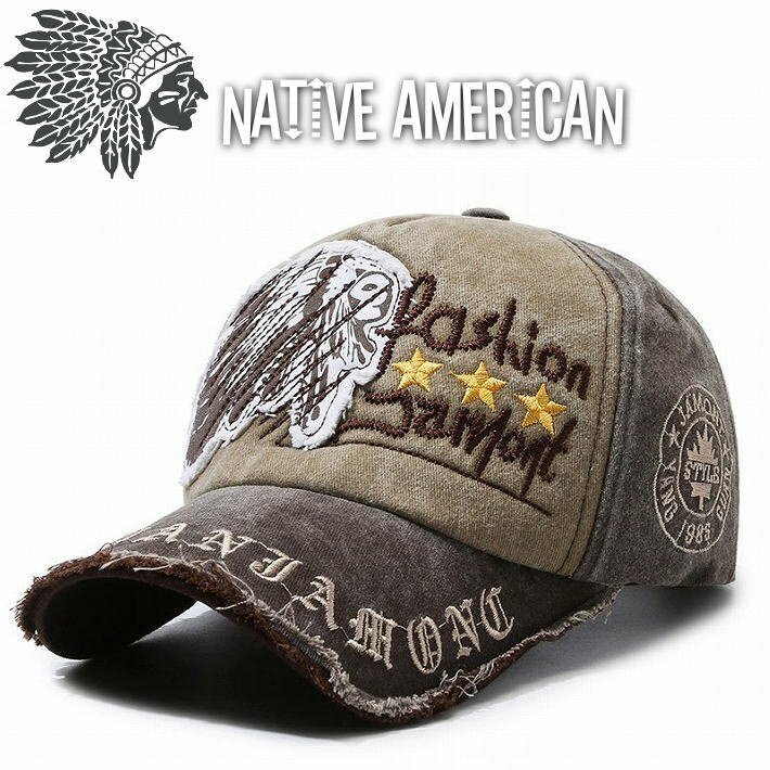 インディアン INDIAN NATIVE AMERICAN キャップ 帽子 野球帽 アウトドア メンズ ローキャップ 7987174 ブラウン 新品 1円 スタート