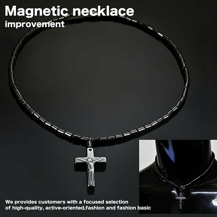 磁気ネックレス 十字架 クロス メンズ レディース アンクル ネックレス マグネット 磁気 7987443 ブラック/シルバー 新品 1円 スタート