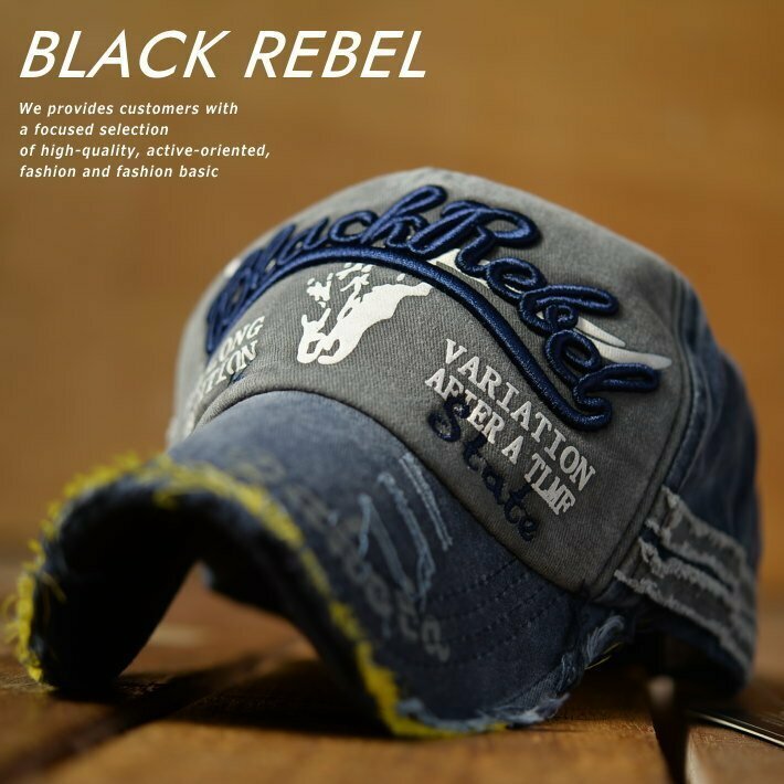 BLACK REBEL ダメージ加工 キャップ 帽子 メンズ レディース Vintage 7994855 9009978 A-8 ネイビー 新品 1円 スタート
